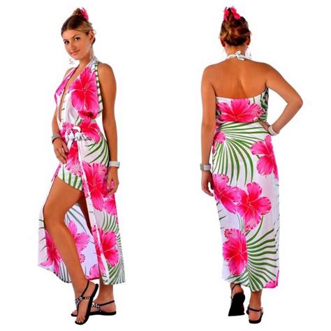 Hawaiian Plus Size Sarong Pink Green White Dress Hawaiian Style Nice Dresses Pink Sarong