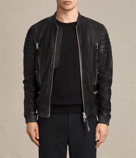 Lyst Allsaints Sanderson Leather Bomber Jacket In Black For Men
