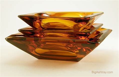 Classic Retro Ashtray Set Of Three In Amber Glass Big Ashtray