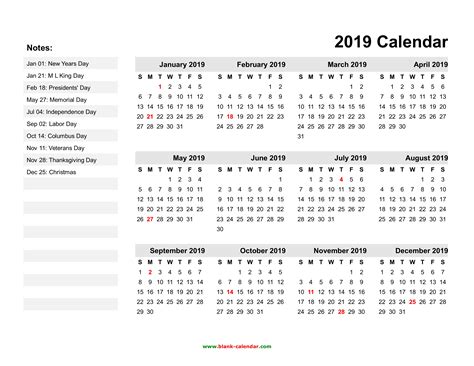 21 Free Printable Yearly Calendar 2019 Freeprintable