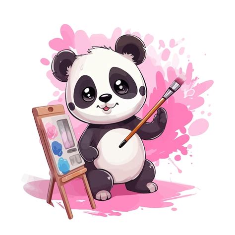 Premium Vector A Drawing Of A Panda Holding A Paint Brush Next To A