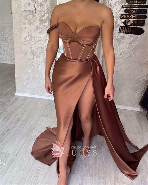Unique Single Strap Corset Bronze Satin Slit Prom Dress Lunss