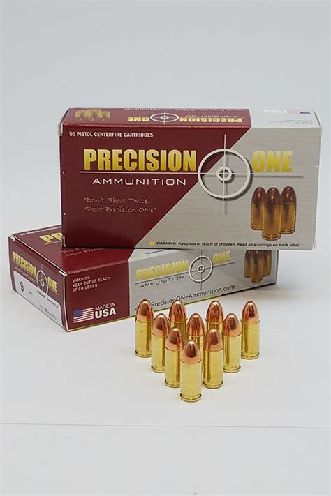 Precision One 9mm Ammunition Pone1604 124 Grain Match Full Metal Jacket