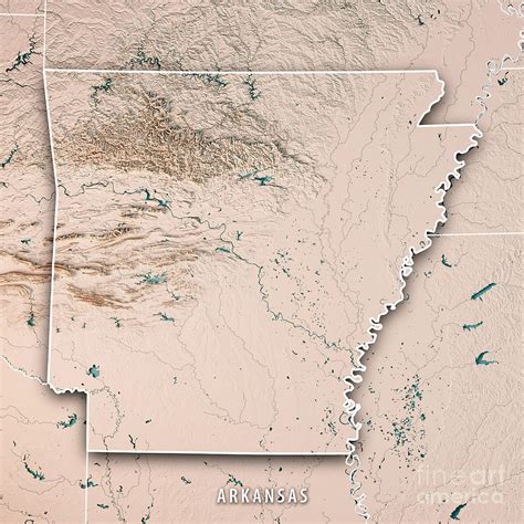 Arkansas State Usa D Render Topographic Map Neutral Border Digital Art