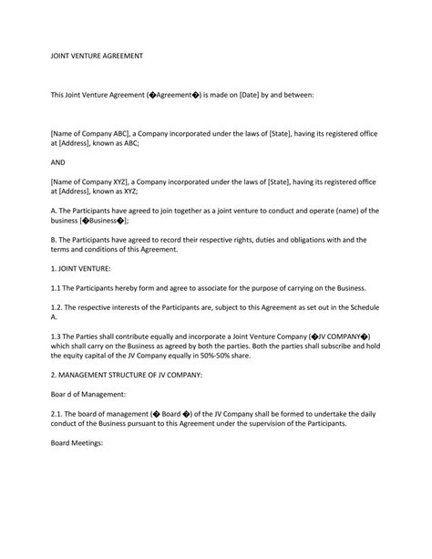 Editable 53 Simple Joint Venture Agreement Templates Pdf Doc Shared