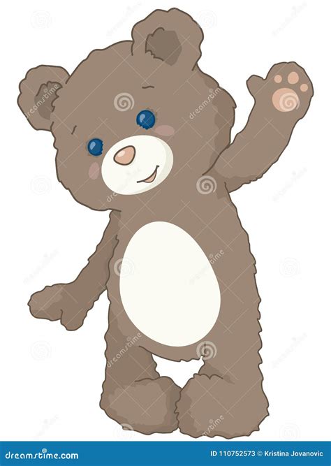 Cute Fluffy Little Teddy Bear Standing Waving Vintage Style