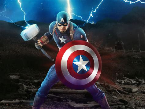 1600x1200 Captain America Mjolnir Avengers Endgame 4k Artwork 1600x1200