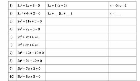 quadratic factorisation worksheets