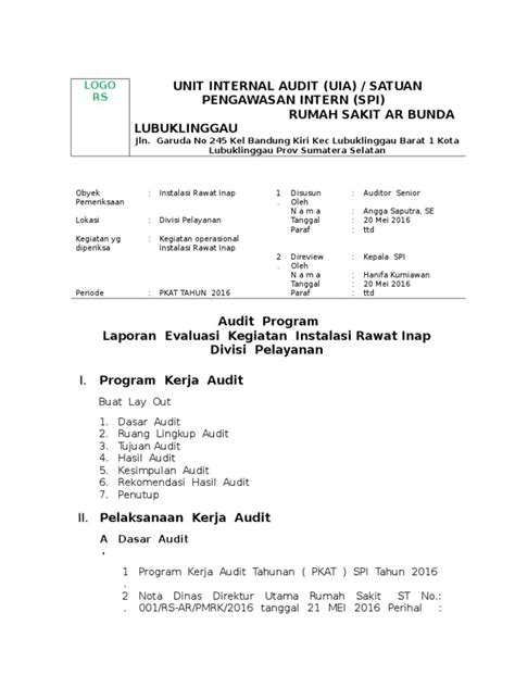 Contoh Laporan Audit Internal Sekolah Doc Ilmu Sosial