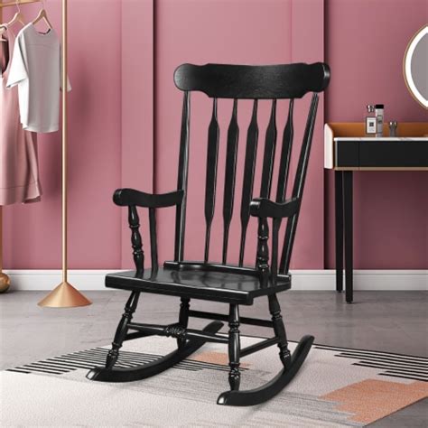 2pcs Wooden Rocking Chair Single Rocker Indoor Garden Patio Yard Black