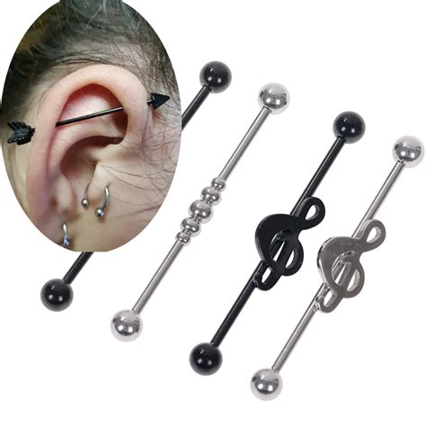 Pc Punk Black Steel Industrial Ear Cartilage Helix Earrings Barbell