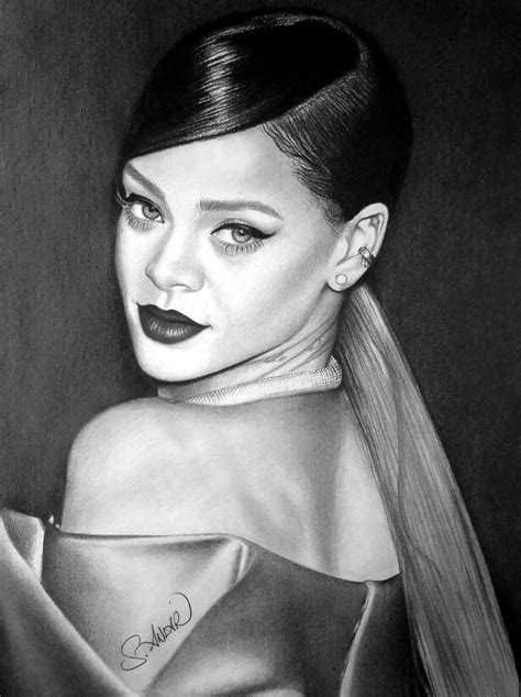 Charcoal Drawing Design Rihanna Drawing Celebrity Drawings Portrait