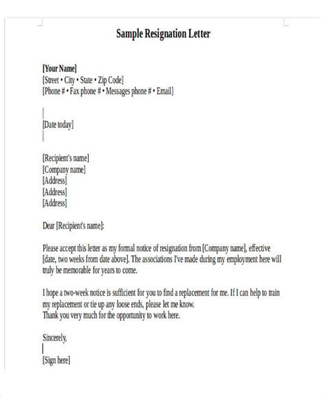 Business Resignation Letter Template 10 Free Word Pdf Format Download