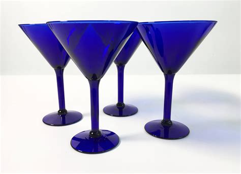 Vintage Blue Martini Glasses Set Of Cobalt Blue Glass Martini