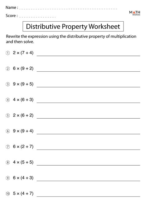 Distributive Property Numbers Worksheet