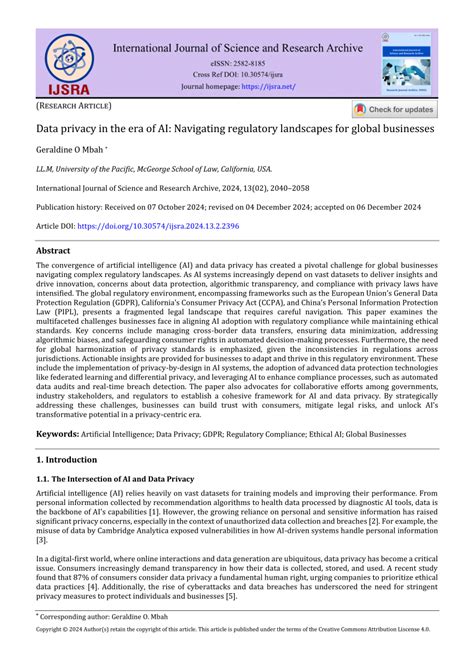 Pdf Data Privacy In The Era Of Ai Navigating Regulatory Landscapes