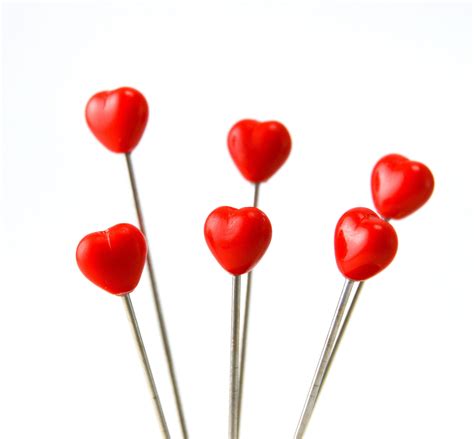 6 Opaque Red Glass Heart Pins Medium Long Etsy In 2024 Red Glass