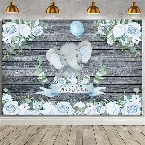 Aibiin 7x5ft Baby Elephant Baby Shower Backdrop For Boy Rustic Wood