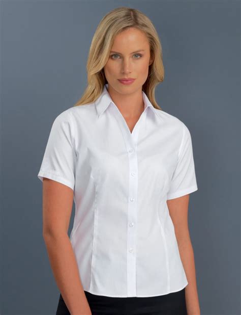 Style 102 White Womens Short Sleeve Poplin John Kevin Business Shirts