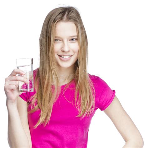 Young Beautiful Woman Holding Glass Of Water Stock Image Image Of