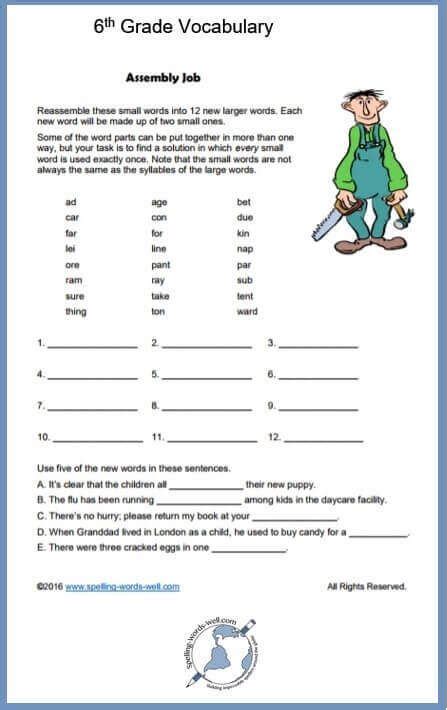 6th Grade Vocabulary Fun Vocabulary Word Worksheet 6th Grade