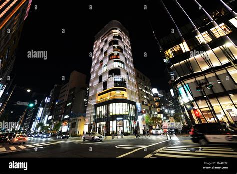 Ginza Shopping District At Night Tokyo Japan Stock Photo Alamy