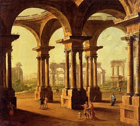Antonio Joli Cappricio Of Roman Ruins With Classical Figures Painting