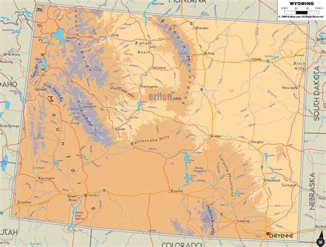 Physical Map Of Wyoming State Usa Ezilon Maps