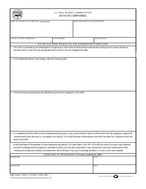 Sba Form 1150 Fill Out Sign Online And Download Fillable Pdf