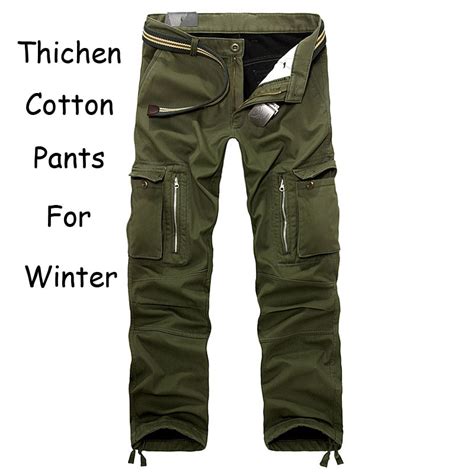 Winter Fleece Lined Mens Cargo Double Layer Pants Warm Military Cargo
