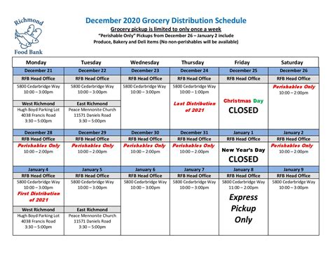 For ways to help, exciting news, and events! December 2020 Hours of Operation & Grocery Distribution ...