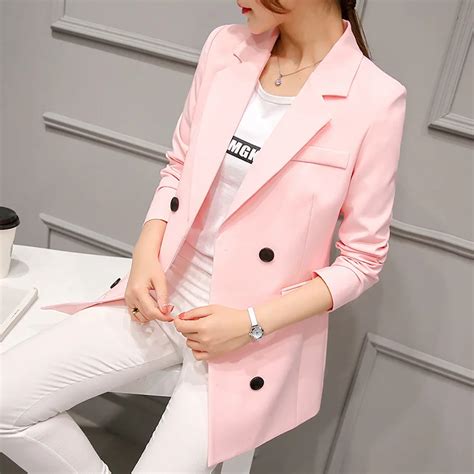 Women S Blazer Solid Pink Long Blazers Triple Breasted Coat Slim