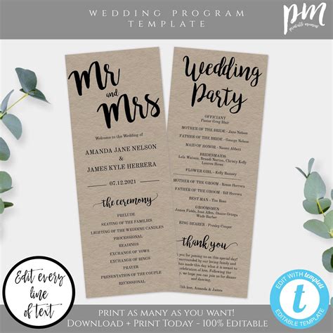 Rustic Program Template For Wedding 12 Page Printable Etsy In 2020