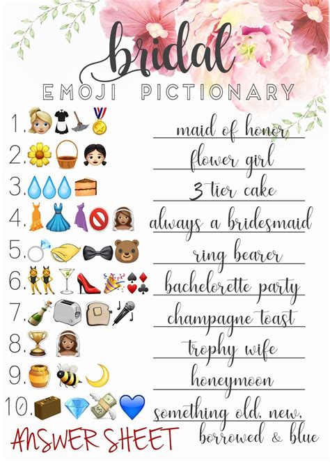 Bridal Shower Emoji Pictionary Guessing Game With Answer Key Etsy