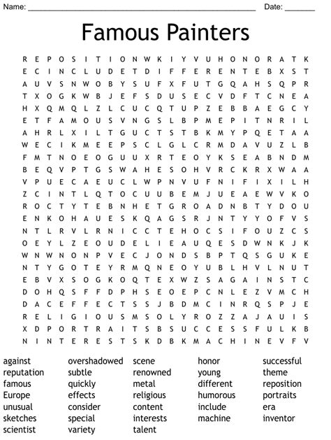 Famous Artists Word Search Answers