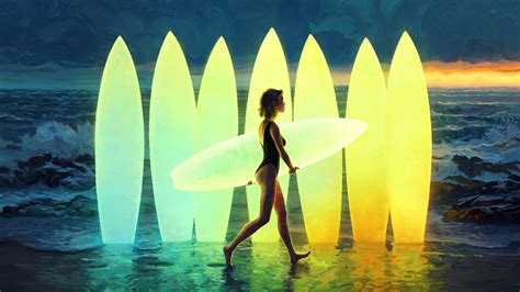 Surfer Girl Beach Art 4k 2410f Wallpaper Pc Desktop