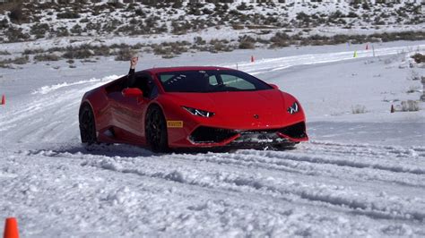 Watch These Lamborghinis Drift At Snow Driving School The Drive