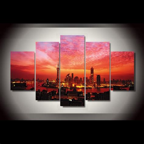 Decoration Posters Modern Wall Art Pictures Frame 5 Piecepcs City Dusk