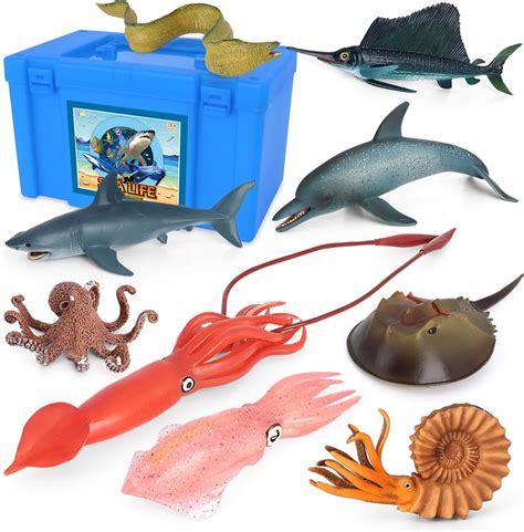Volnau Sea Creature Toys 9pcs Pacific Ocean Animal Figurines Shark Toys