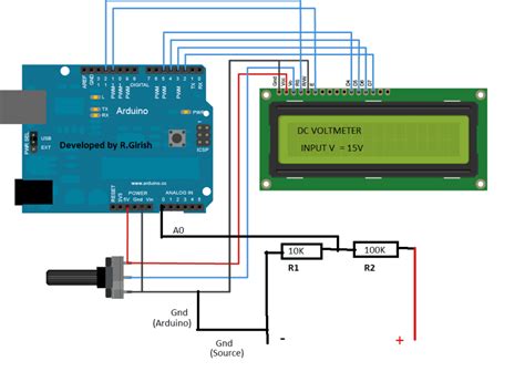 The figure above shows a circuit diagram that provides you with ideas about how circuit diagram symbols look like. Arduino based DC Voltmeter Circuit - Construction Details and Testing | Homemade Circuit Projects