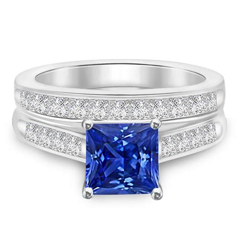 12ct Princess Cut Blue Sapphire 14k White Gold Fn Bridal Engagement