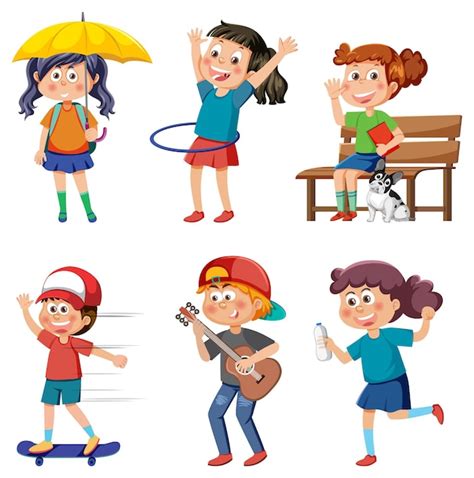 Premium Vector Children Doing Different Activities Set