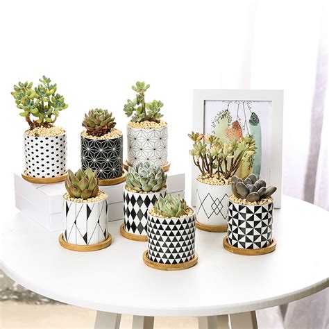 3 Inch Home Indoor Decor Ceramic Geometric Pattern Cylindrical Planter