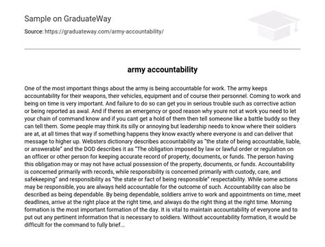 Army Accountability 330 Words Free Essay Example On Graduateway
