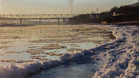 Autumn Ice Drift On The Lena River In The City Of Ust Kut Irkutsk