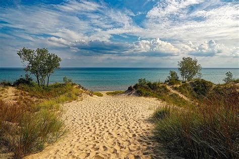 Indiana Dunes State Park Beach Lake Michigan Sky Clouds Trees
