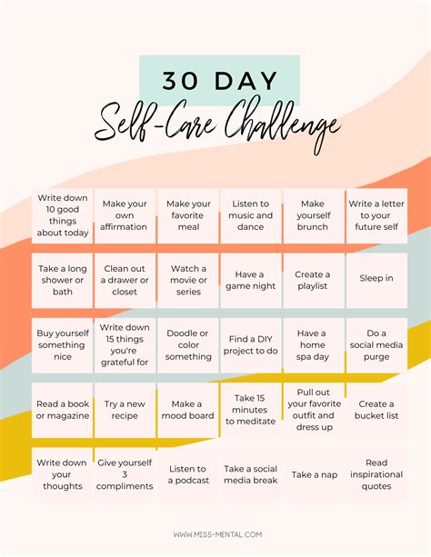 Self Care Challenge Ideas Pin On Self Love Self Care Though We