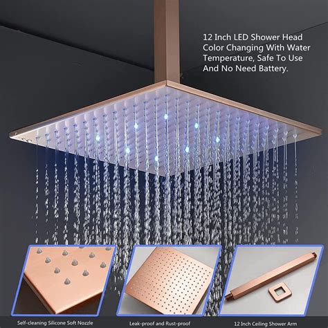 Buy Katais Rose Gold Shower Faucet Set Complete System 12 Inch Ceiling Mounted Led Thermostatic