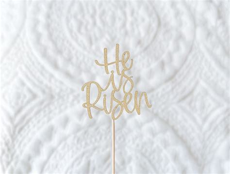 He Is Risen Cupcake Toppers Easter Glitter Gold Silver Rose Gold Pink