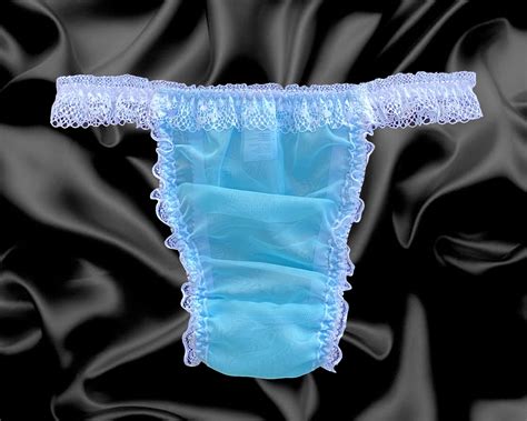 aqua blue frilly sissy sheer nylon briefs satin rose panties knickers size 10 20 £13 99